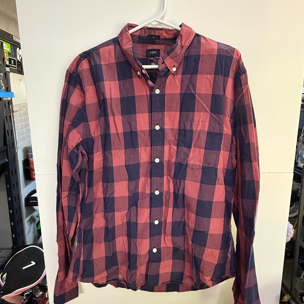 J. Crew Pink and Blue Casual Button Down Shirt